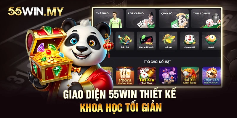 Giao diện 55WIN thiết kế khoa học, tối giản